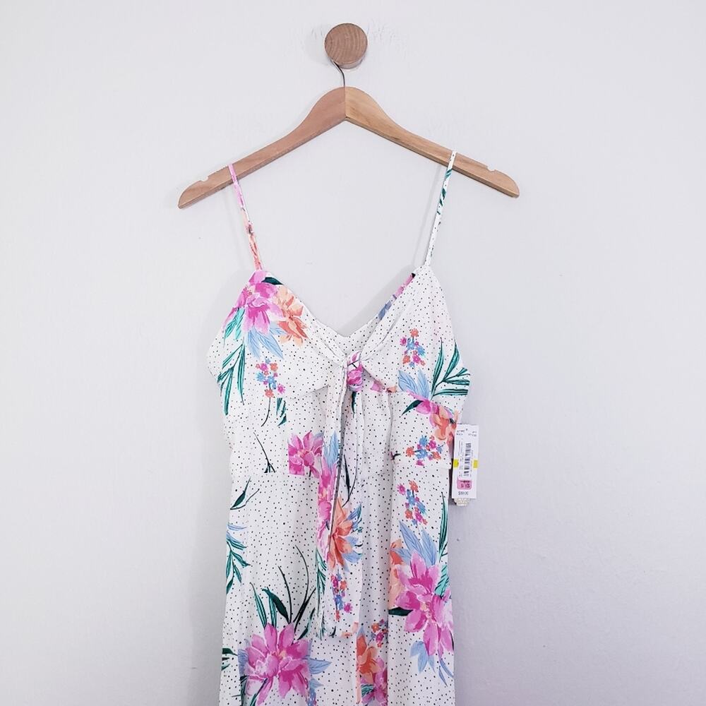 NWT Gianni Bini Tropical Floral Polka Dot Wide Leg Jumpsuit White Medium V-Neck - Picture 4 of 14